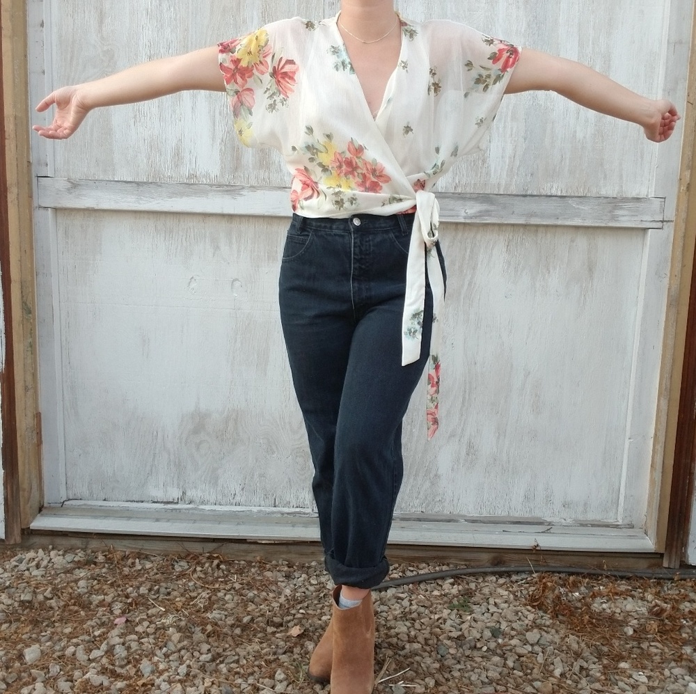Sheer Floral Wrap Blouse